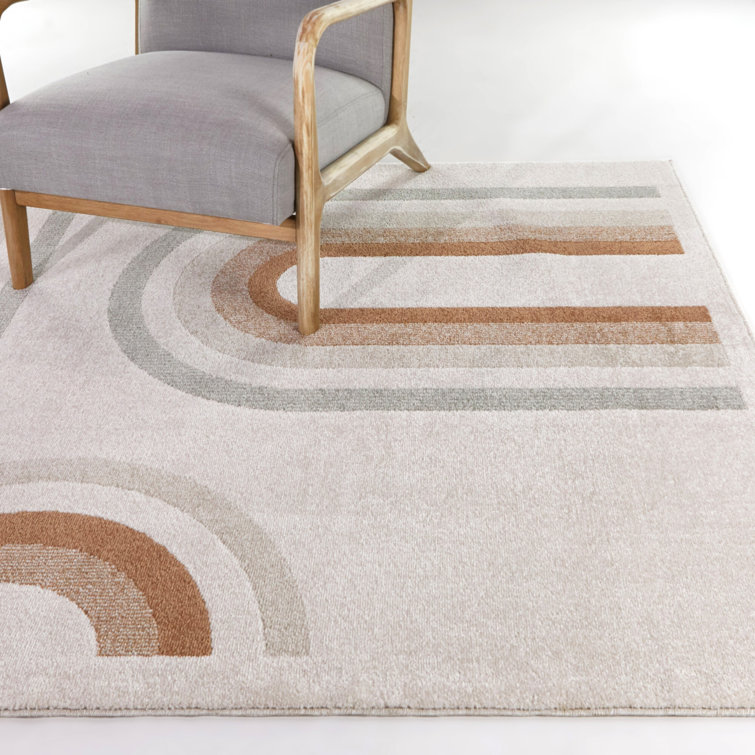 Gray and Beige Synthetic Rainbow Kids Area Rug 5' x 7'