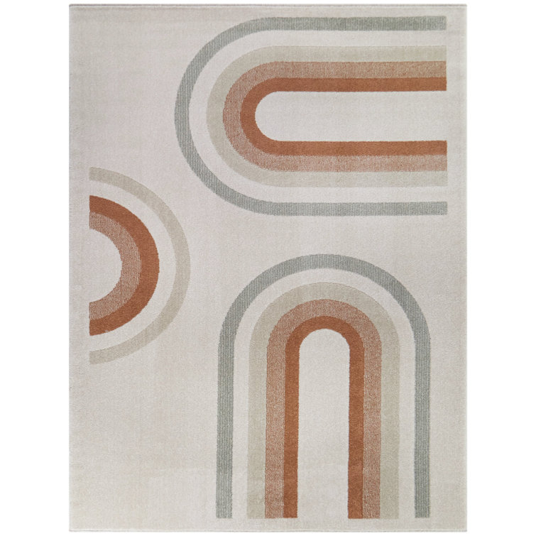 Gray and Beige Synthetic Rainbow Kids Area Rug 5' x 7'