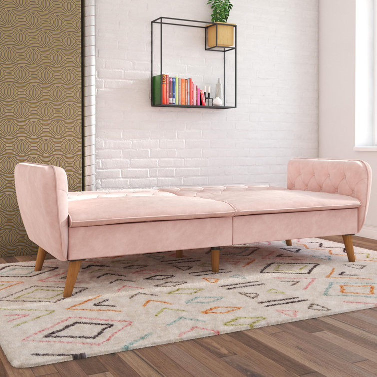Pink Tufted Faux Leather Twin Sleeper Sofa with Memory Foam