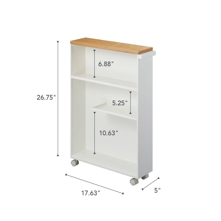 Slim White Wood Adjustable Rolling Bathroom Storage Cart