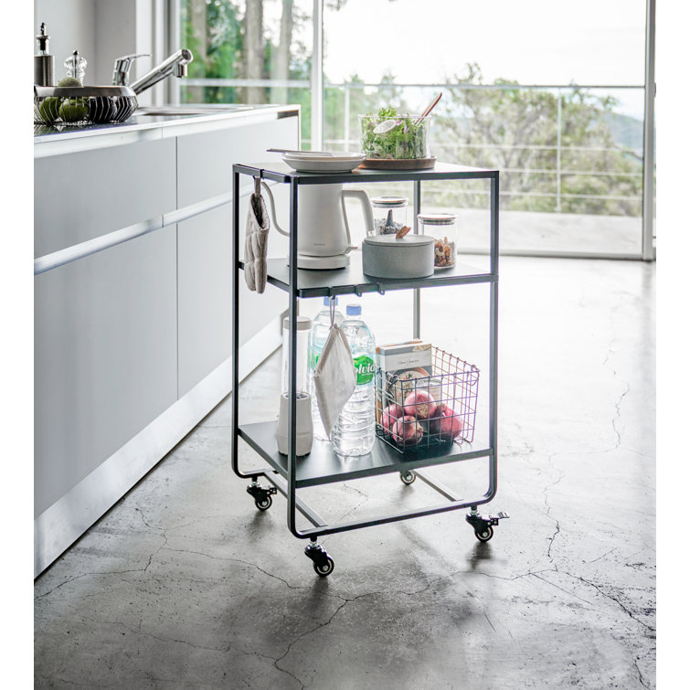 Elegant Black Steel 3-Tier Kitchen Cart with Lockable Wheels