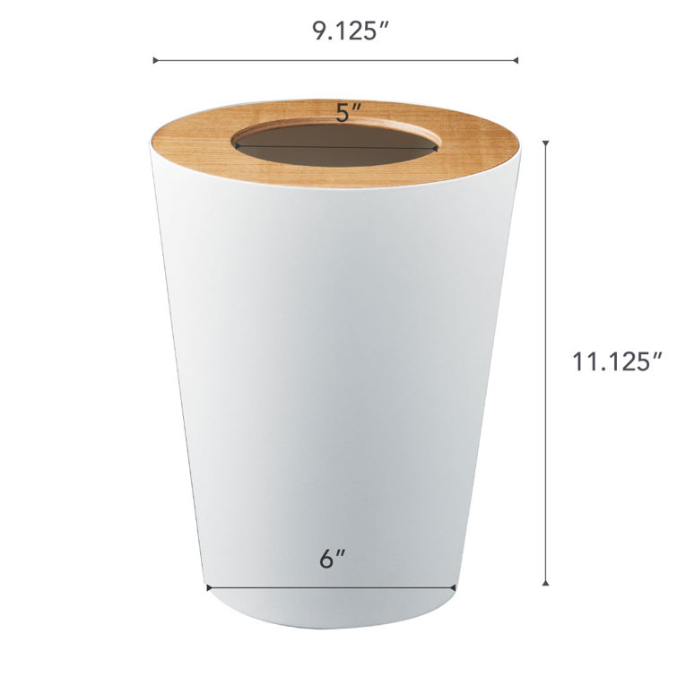 White Ash and Steel Round Trash Can with Wooden Cover