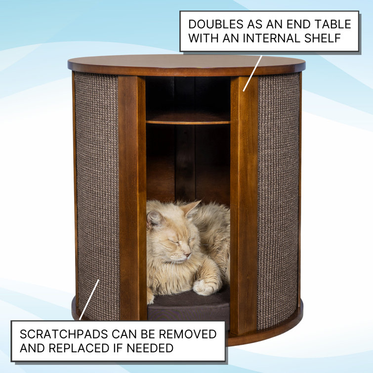 Mahogany Round Cat Bed End Table with Sisal Panels
