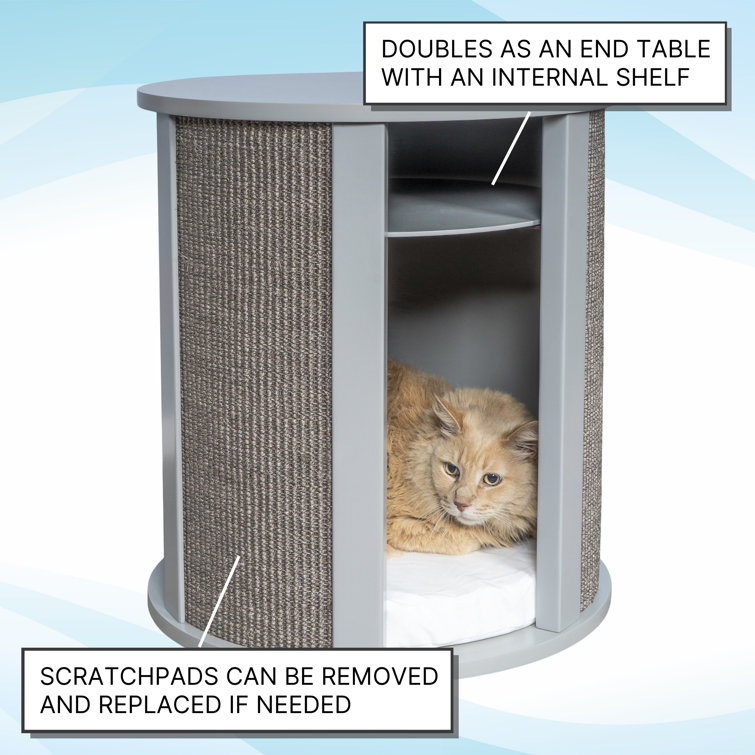 Smoke Gray Sisal Cat Bed End Table with Storage Shelf