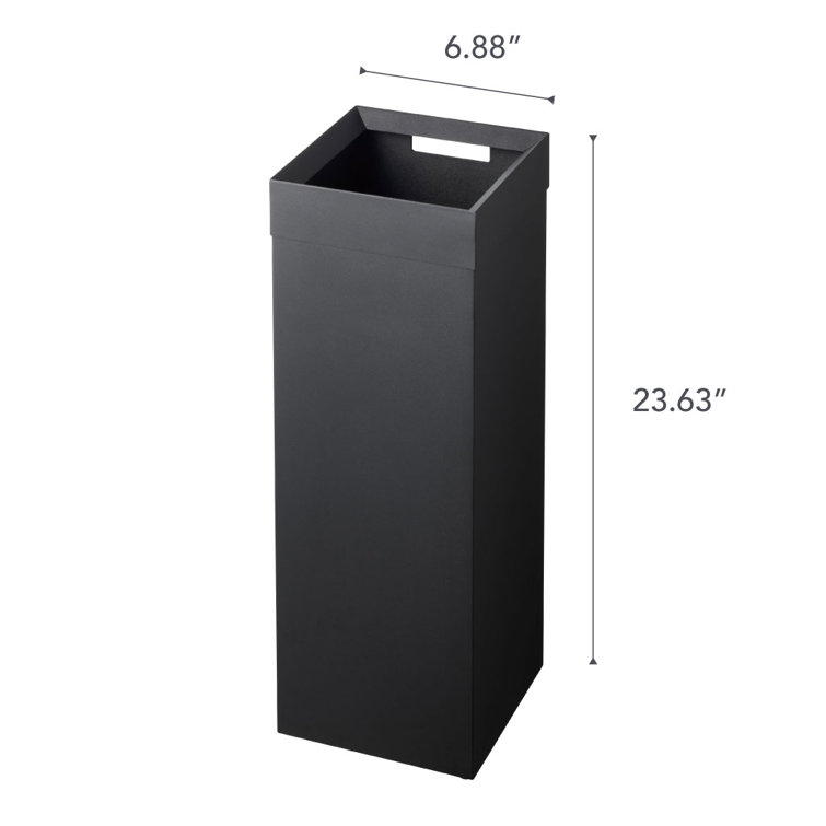 Black Tall Steel Trash Can with Handle and Lid