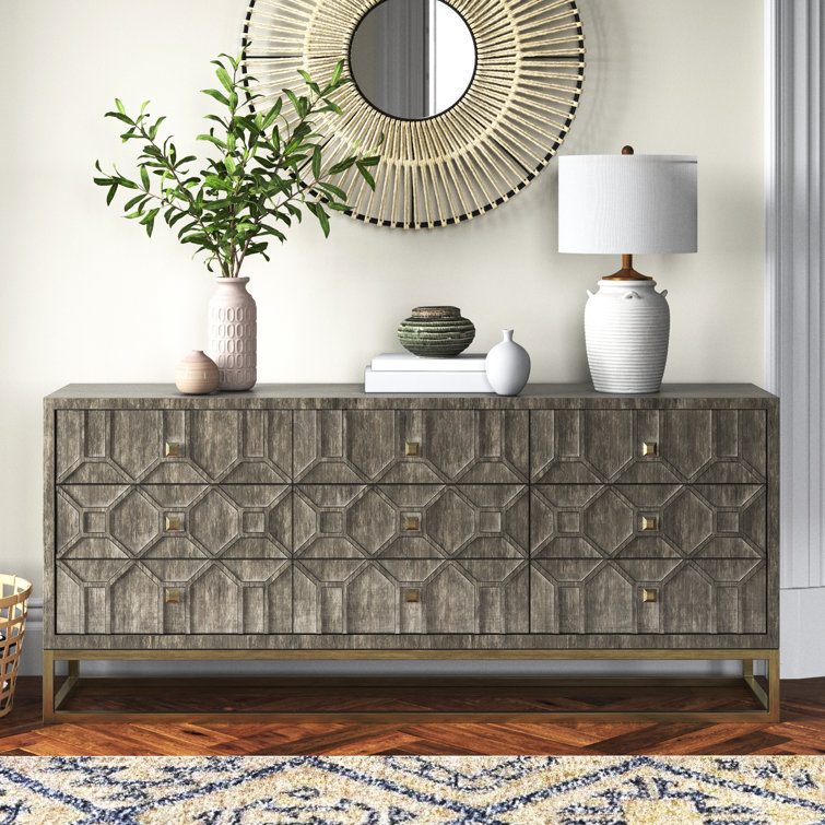 Dezi 70'' Natural Wood Farmhouse Sideboard with Brass Accents