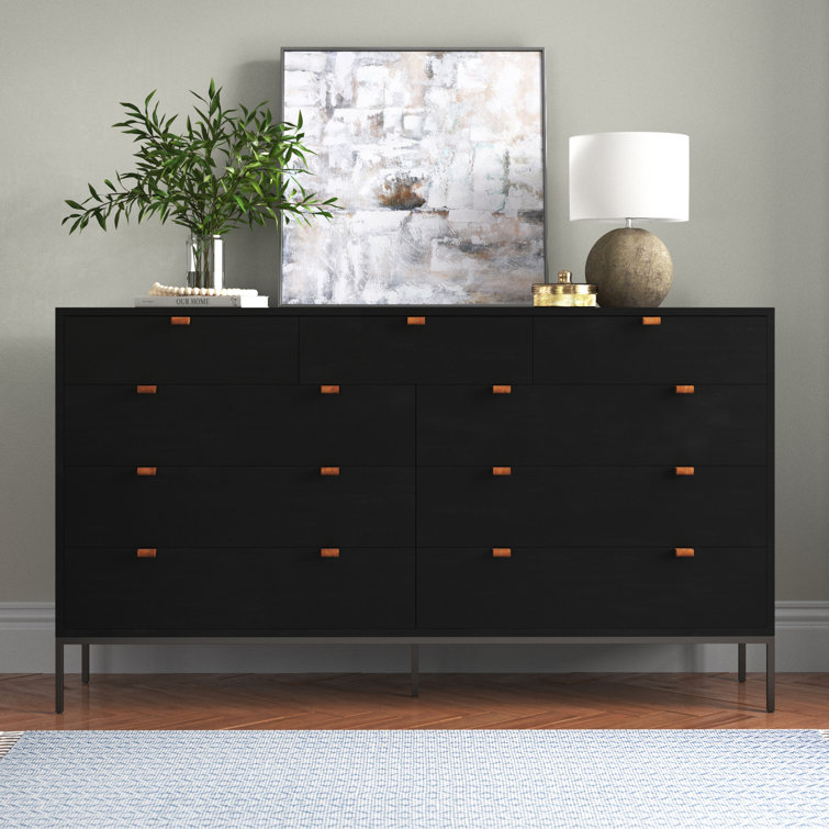 Mid-Century Modern Black Wash Poplar Double Dresser with Dovetail Drawers