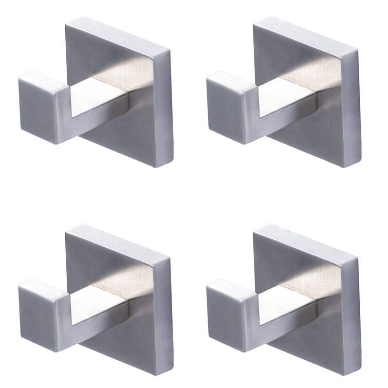 Brushed Nickel Square Base Wall Mounted Towel Hooks, Set of 4