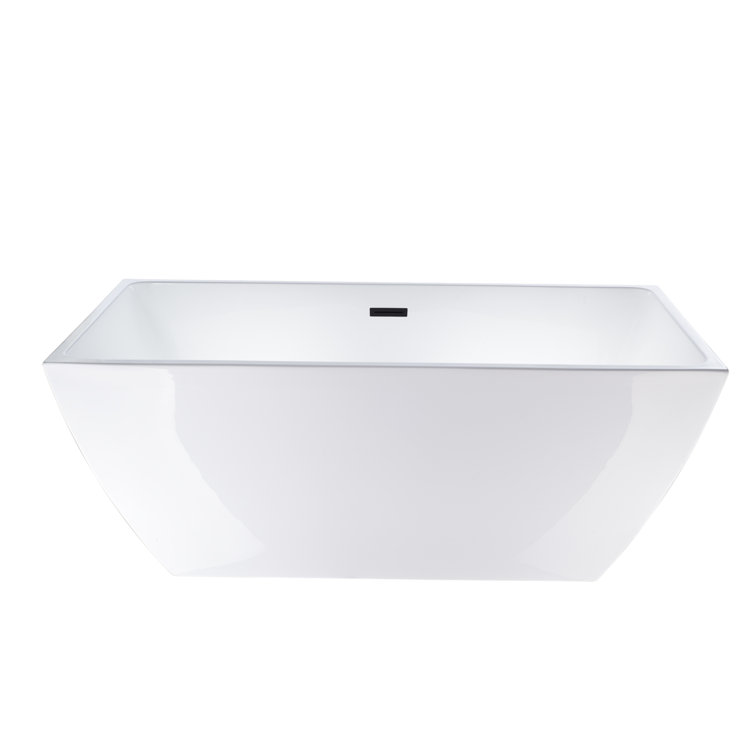 White and Matte Black Acrylic Freestanding Soaking Bathtub, 59 Inches