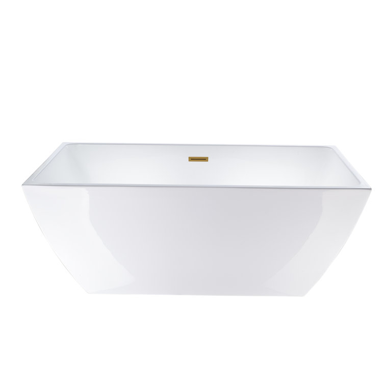 White Acrylic Freestanding Soaking Bathtub with Gold Drain