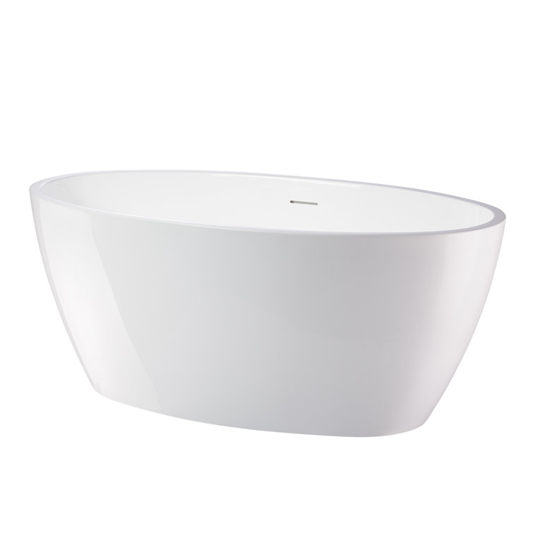 Modern White Acrylic Freestanding Soaking Bathtub with Overflow