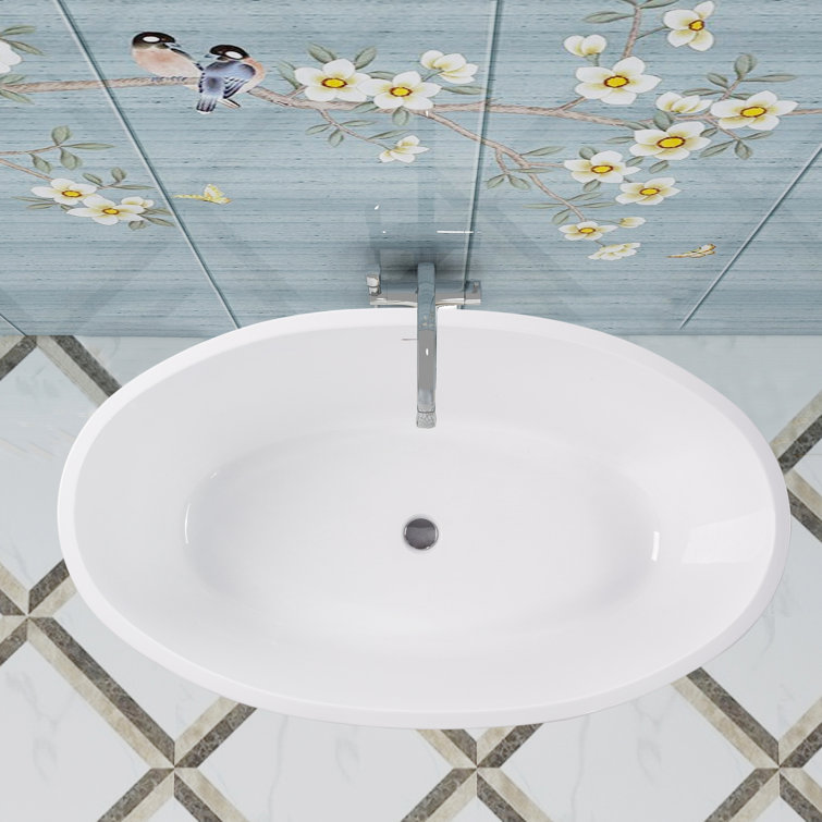 Modern White Acrylic Freestanding Soaking Bathtub with Overflow
