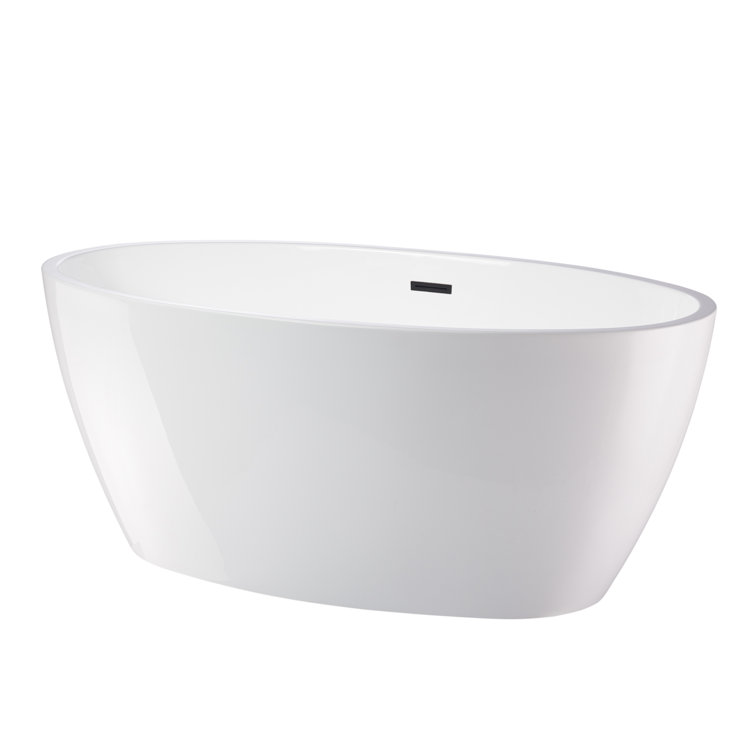 59" White Acrylic Freestanding Oval Bathtub