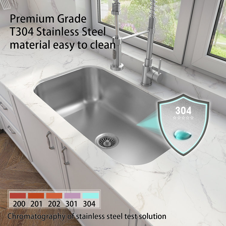 Sinber 33" Satin Stainless Steel Undermount Single Bowl Kitchen Sink