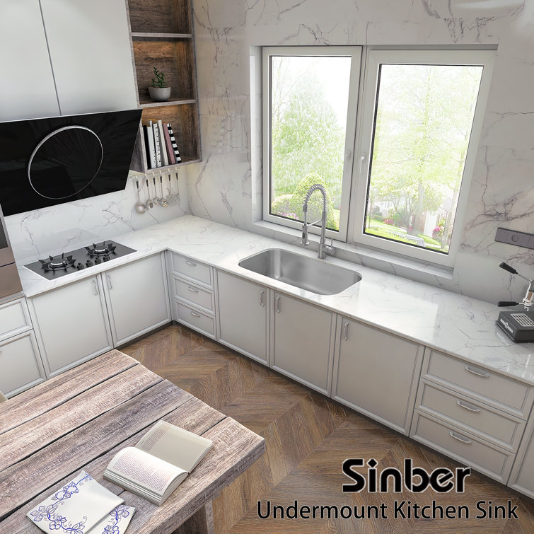 Sinber 33" Satin Stainless Steel Undermount Single Bowl Kitchen Sink
