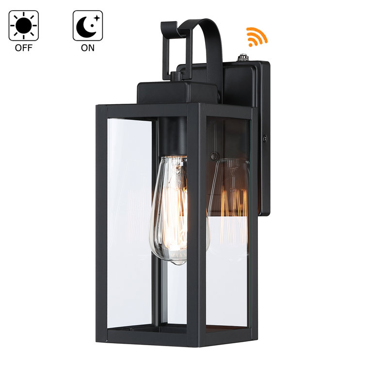 Matte Black Steel Outdoor Wall Lantern with Dusk to Dawn Sensor
