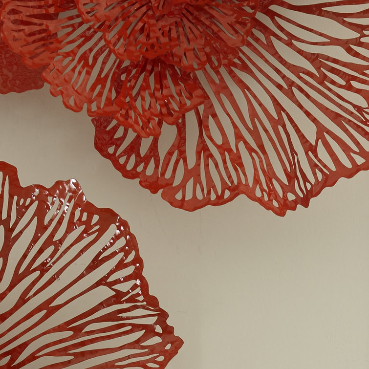 Large Coral Metal Flower Wall Sculpture