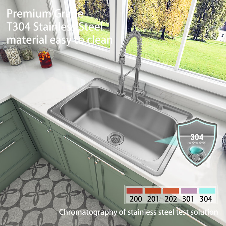 Sinber 33'' x 22'' Stainless Steel Single Bowl Drop-In Kitchen Sink