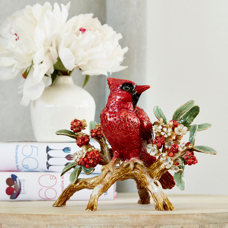 Red Crystal Cardinal on Gold Branch Figurine