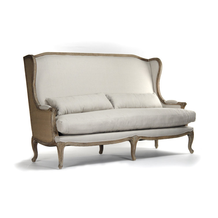 Leon 78'' White Linen and Jute Upholstered Sofa