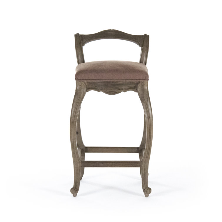 Birch Wood Brown Upholstered Bar Stool with Linen Seat
