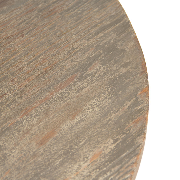 Birch and Metal Round Pedestal End Table