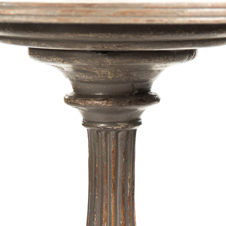 Birch and Metal Round Pedestal End Table