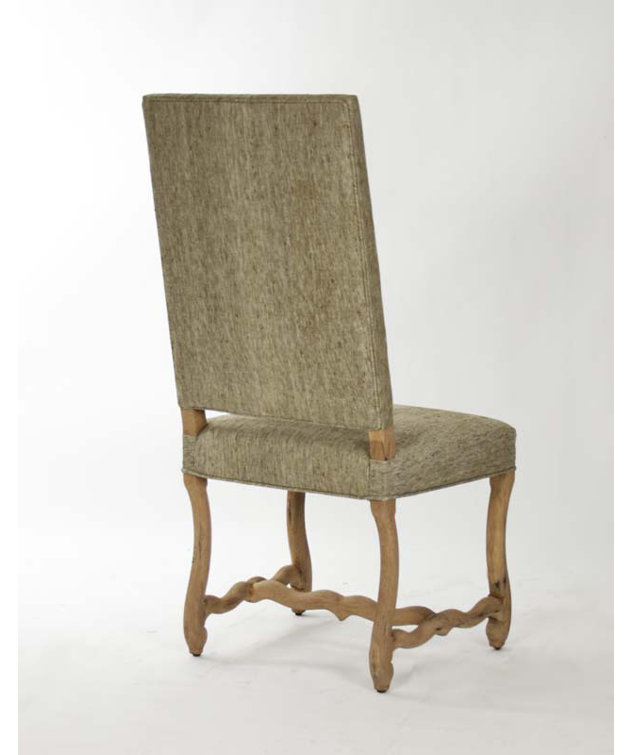 Gray High Linen Upholstered Side Chair with Wood Frame