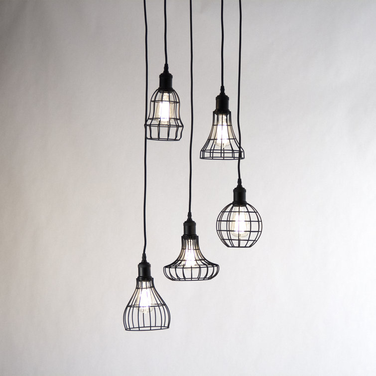 Giovanni 5-Light Geometric Cluster Pendant in Black with Crystal Accents