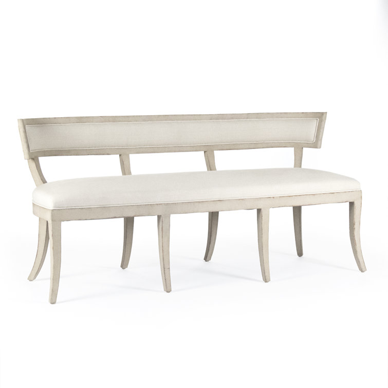 Cream Linen Upholstered Bench with Birch Frame