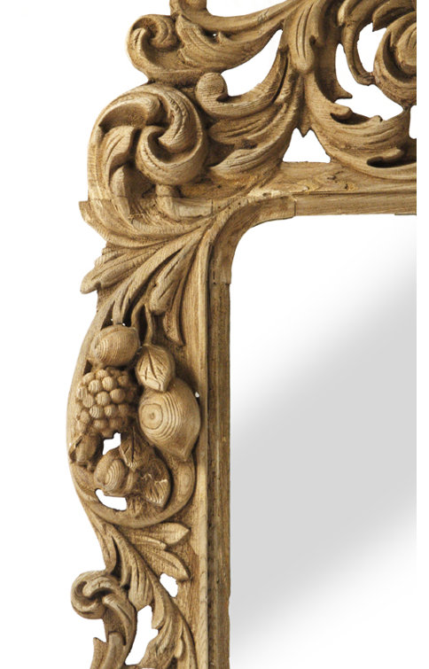 Estelle Rectangular Natural Wood Wall Mirror with Gold Accents