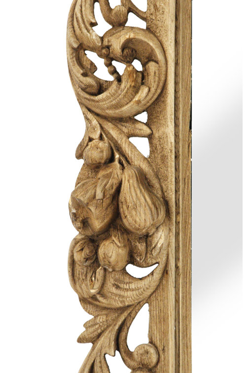 Estelle Rectangular Natural Wood Wall Mirror with Gold Accents