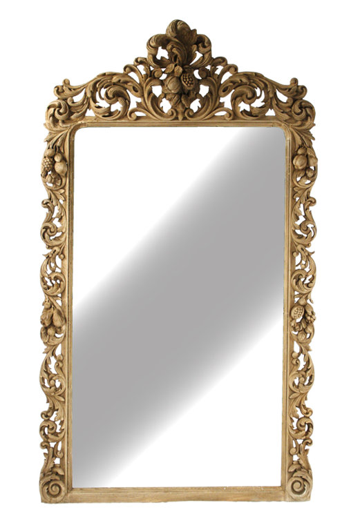 Estelle Rectangular Natural Wood Wall Mirror with Gold Accents