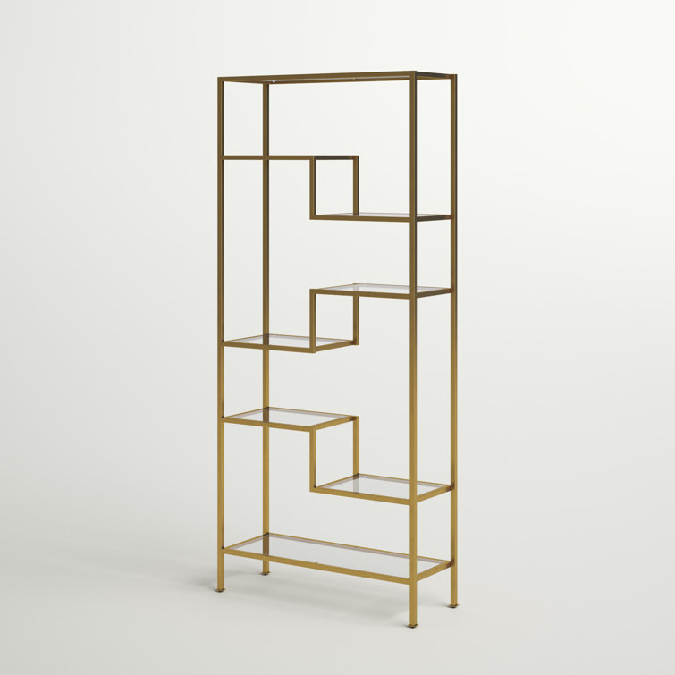 Sloane Gold Steel Geometric Etagere with Glass Shelves