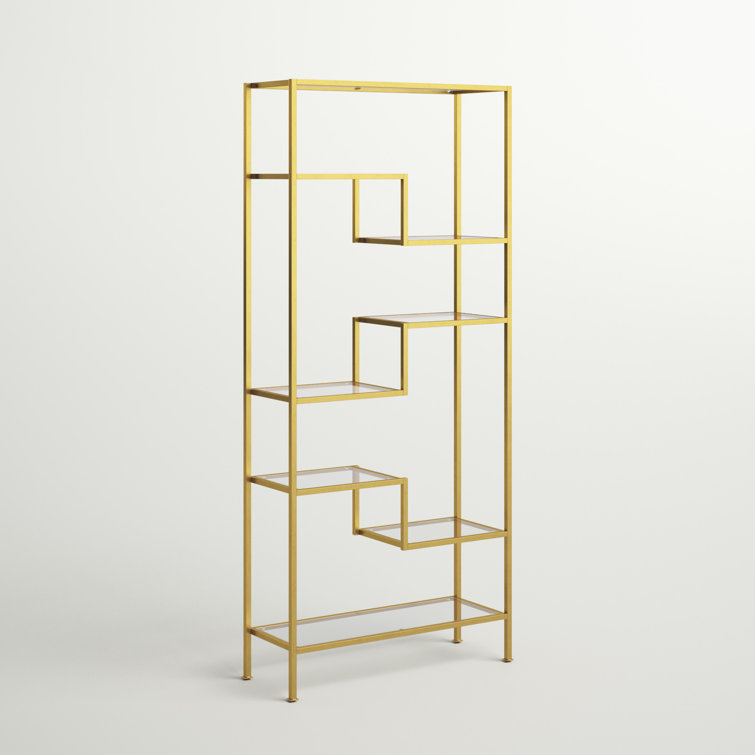 Sloane Gold Steel Geometric Etagere with Glass Shelves