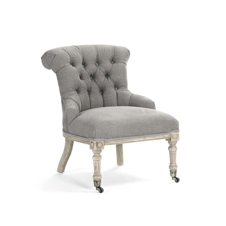 Elegant Grey Cotton Slipper Chair with Natural Oak Finish
