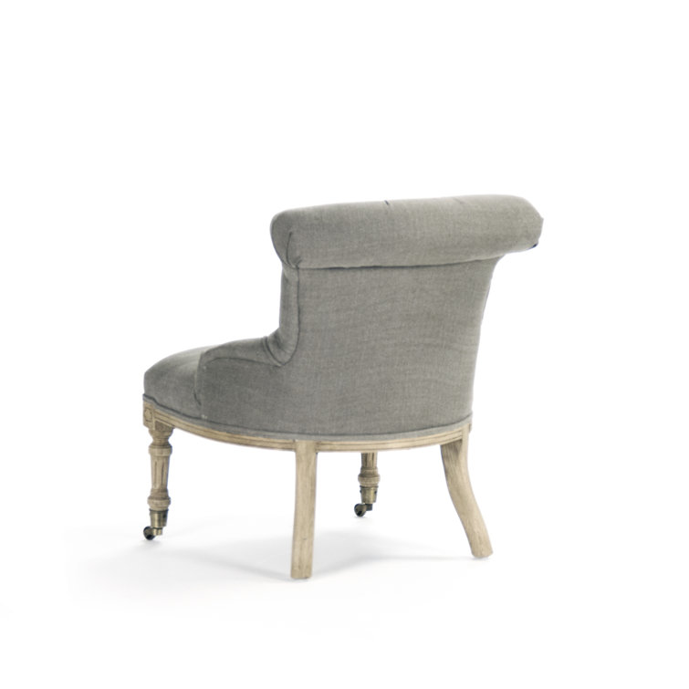 Elegant Grey Cotton Slipper Chair with Natural Oak Finish