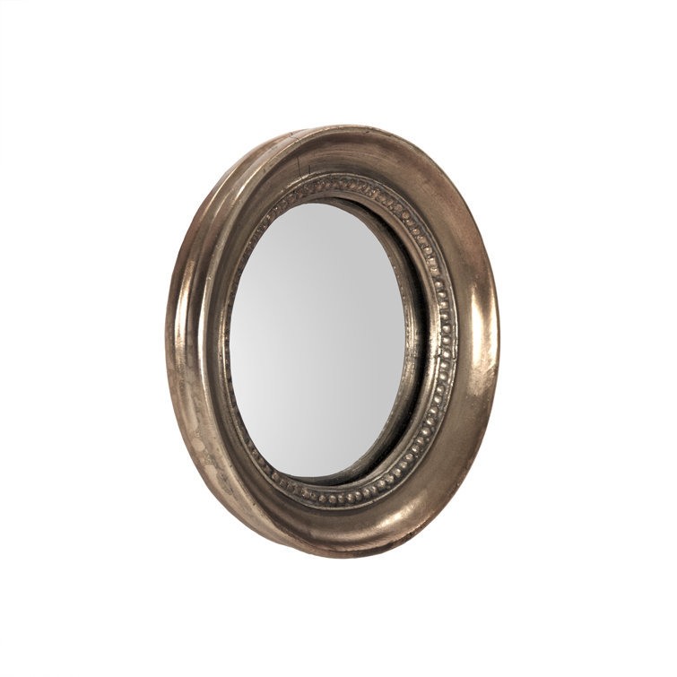 Lenka 7.25'' Round Convex Wall Mirror in Distressed Gold