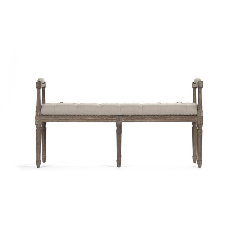 Nicolas Natural Linen Tufted Bench with Oak Frame