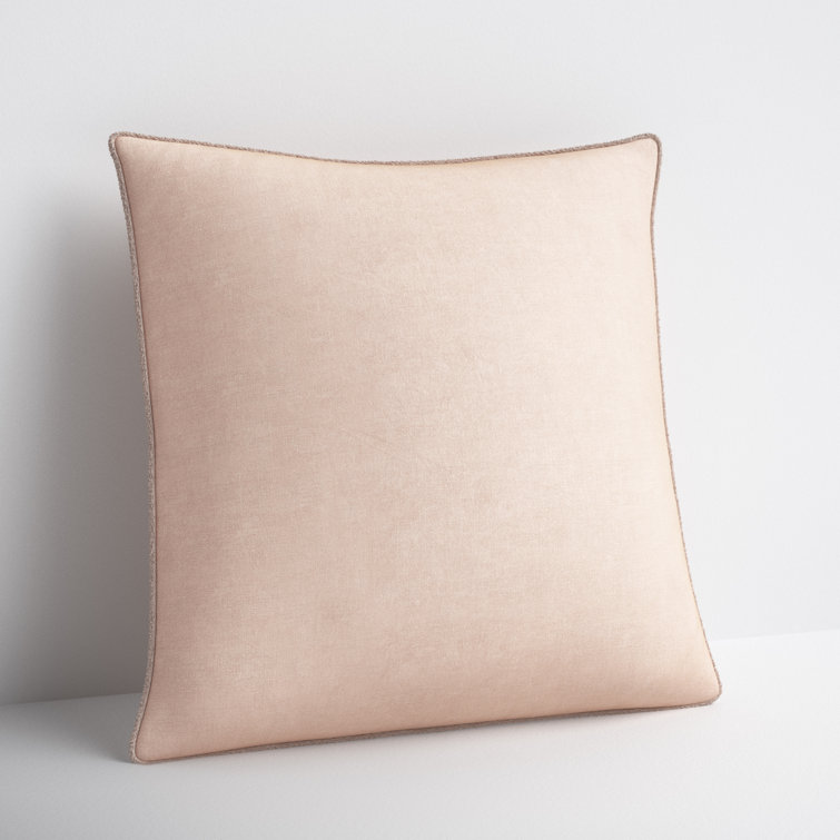 Tan Cotton Square Embroidered Throw Pillow with Fringed Edges