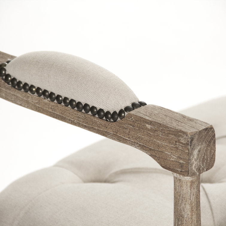 Nicolas Natural Linen Tufted Bench with Oak Frame