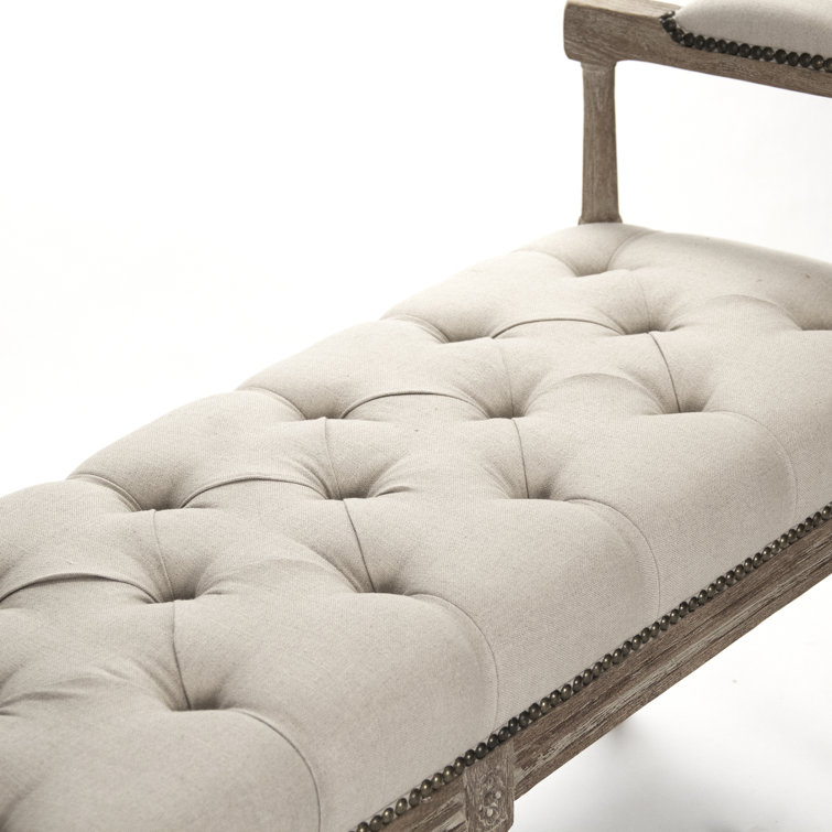 Nicolas Natural Linen Tufted Bench with Oak Frame