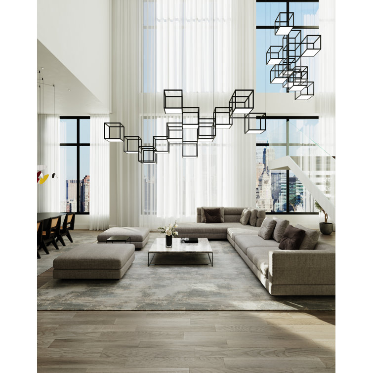 Cubix Sculptural LED Black Aluminum Rectangle Chandelier, 36.5"