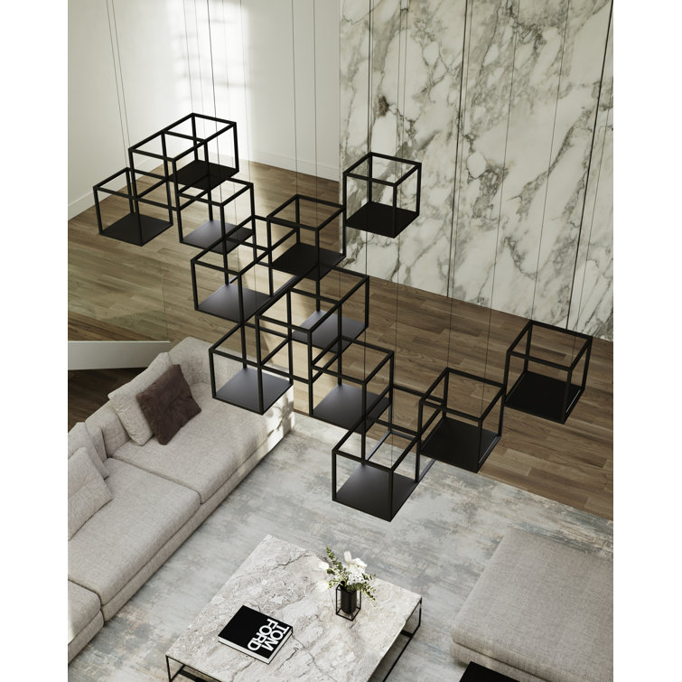 Cubix Sculptural LED Black Aluminum Rectangle Chandelier, 36.5"