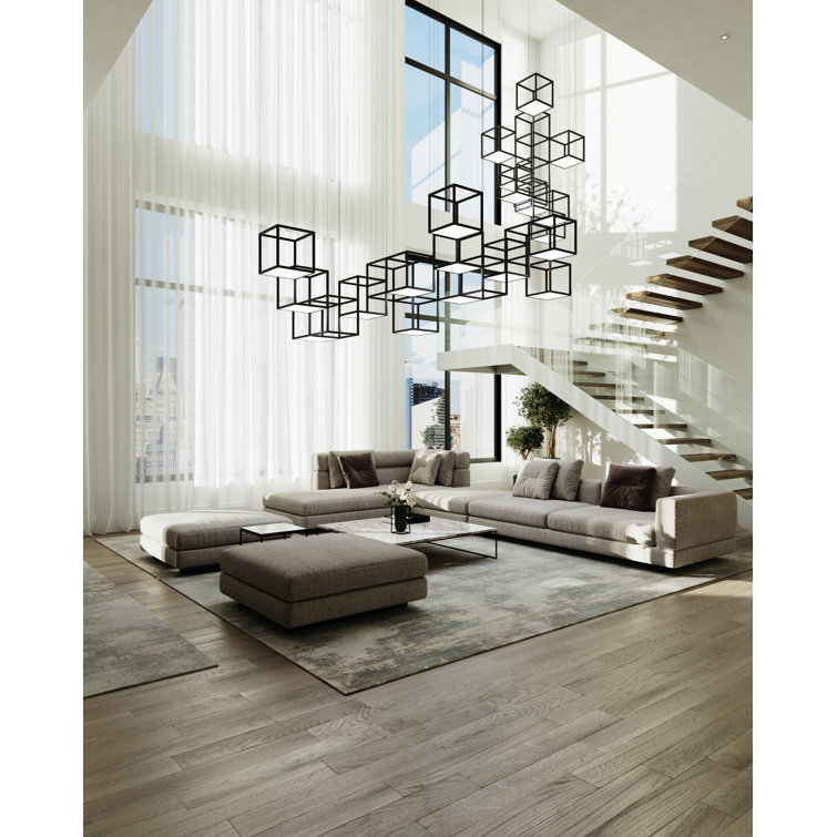 Cubix Sculptural LED Black Aluminum Rectangle Chandelier, 36.5"