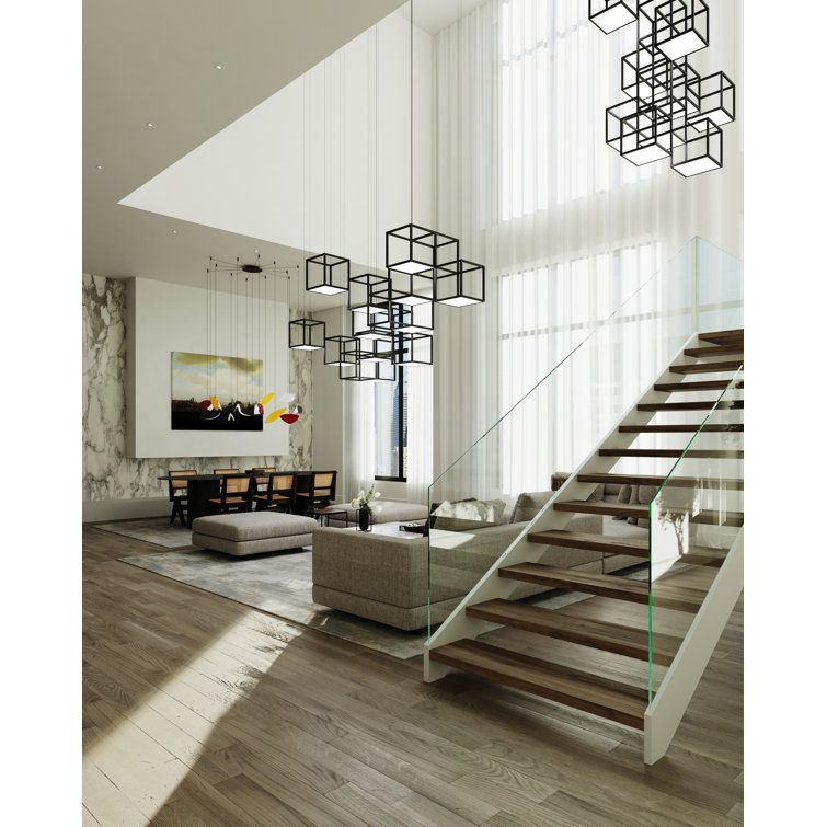 Cubix Sculptural LED Black Aluminum Rectangle Chandelier, 36.5"