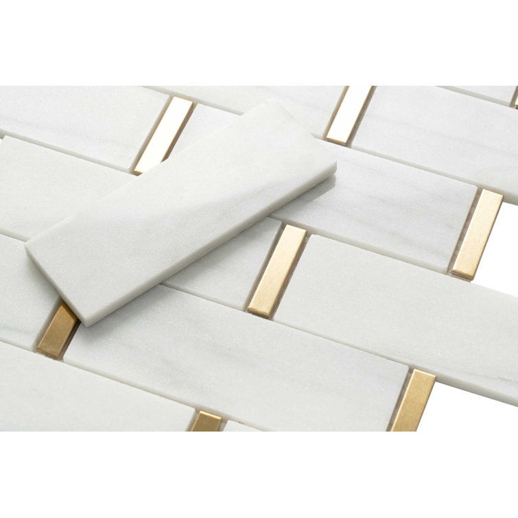 White and Gold Marble 11x12 Polished Mosaic Tile