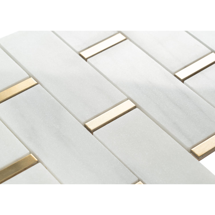 White and Gold Marble 11x12 Polished Mosaic Tile