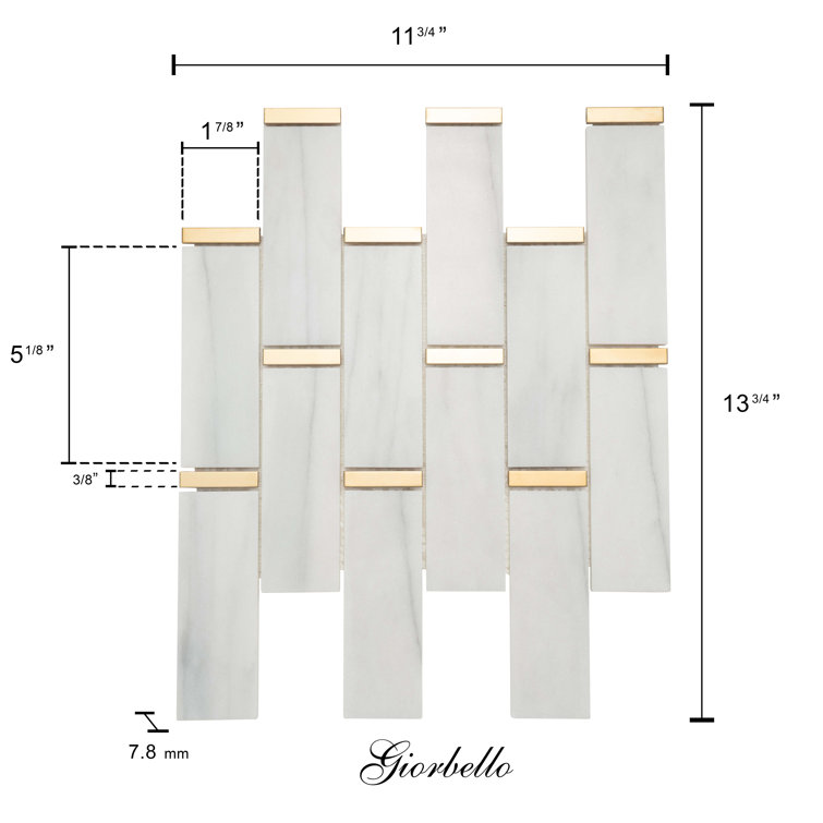 White and Gold Marble 11x12 Polished Mosaic Tile