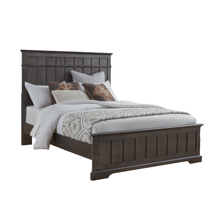 Gray Queen Transitional Metal Frame Wood Headboard Bed